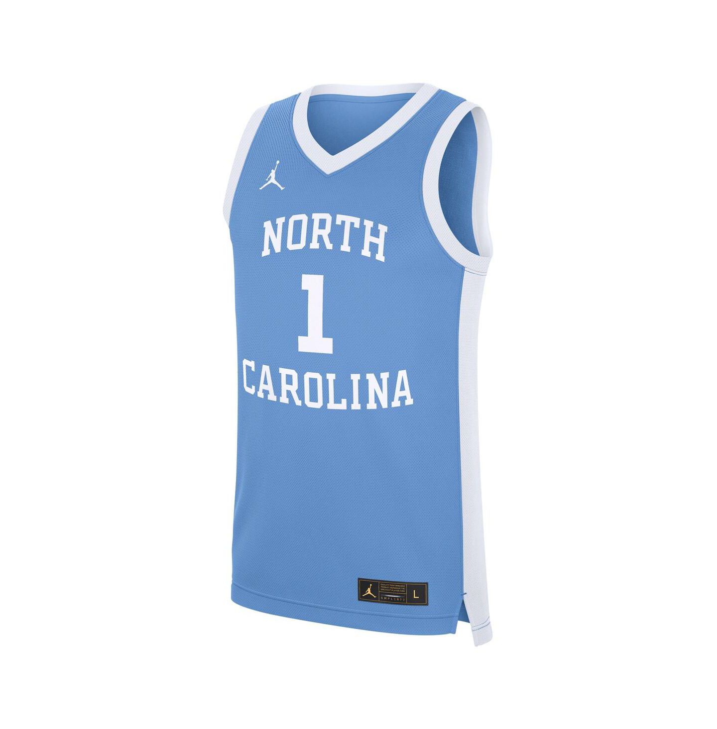 Мужские топы Jordan 1 Carolina Blue North Carolina Tar Heels Alternate Replica Jersey — фото 2