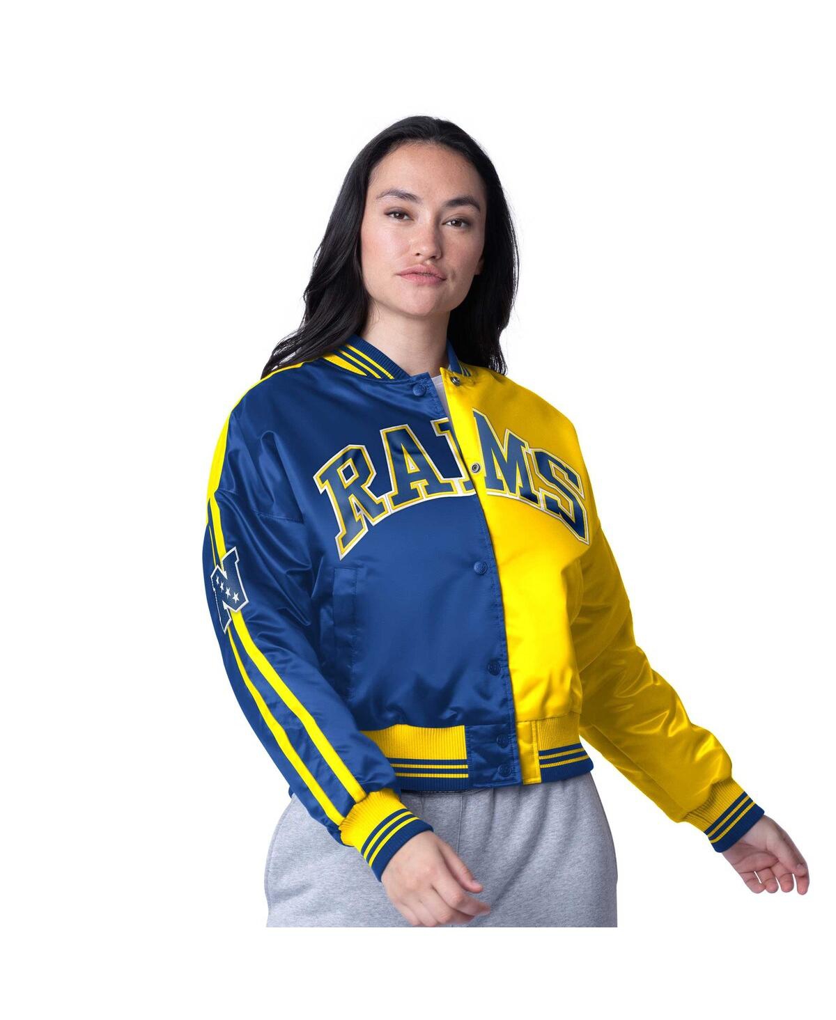 Shop Starter Women's Royal/gold Los Angeles Rams Zone Blitz Cropped Full-snap Satin Jacket In Royal,gold