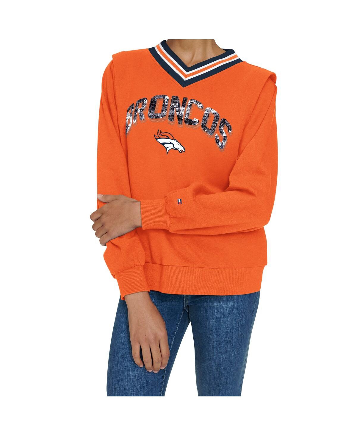 Tommy Hilfiger Women's Orange Denver Broncos Alice V-neck Pullover Sweatshirt In Orange