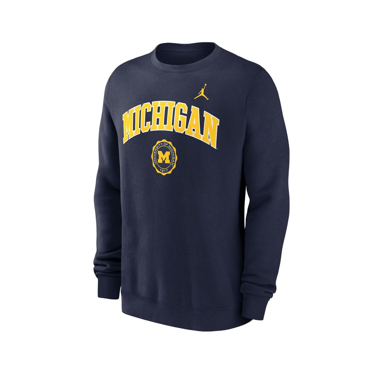 Men's Navy Michigan Wolverines Arched Seal Pullover Sweatshirt