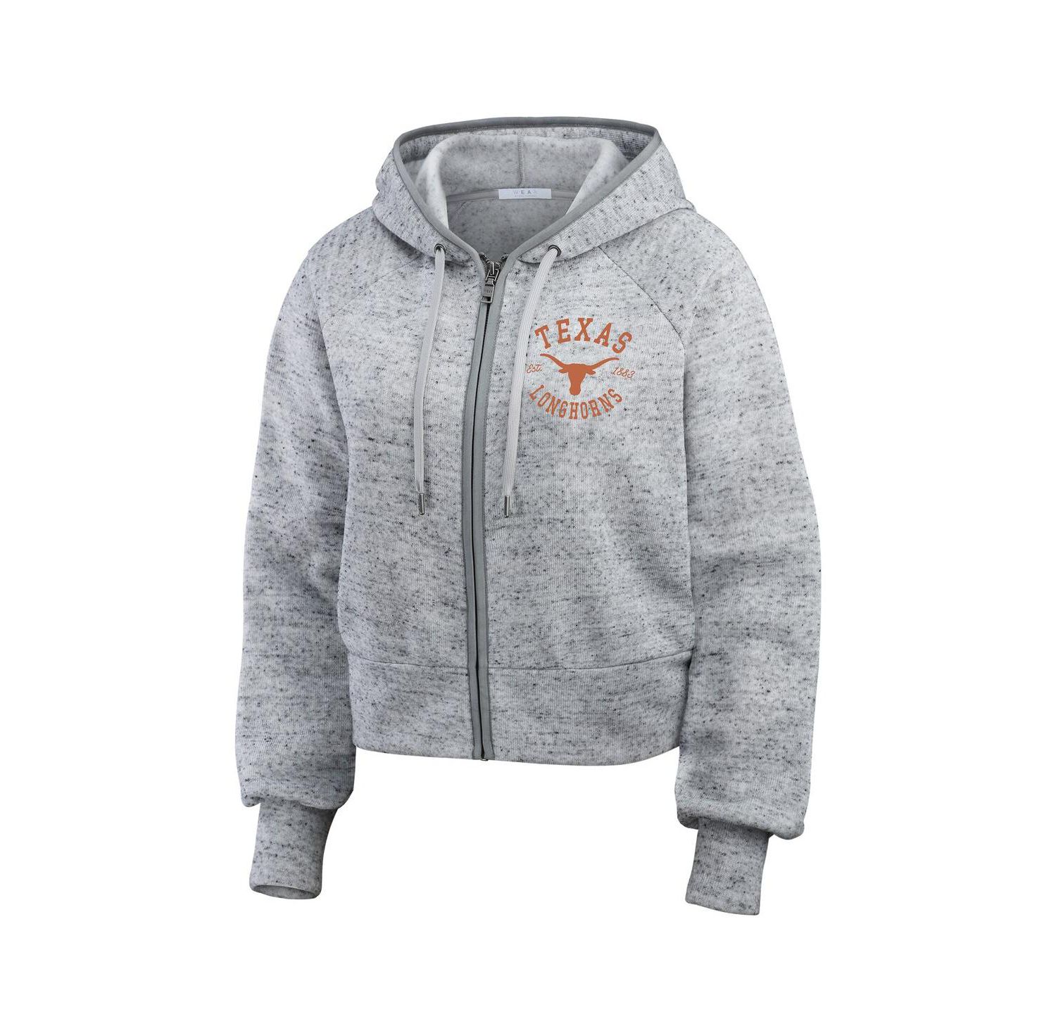 Women's Heather Gray Texas Longhorns Wear Speckle Double-Hit Raglan Full-Zip Hoodie