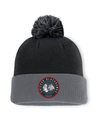Fanatics - Men's Black/Charcoal Chicago Blackhawks Cuffed Knit Hat with Pom