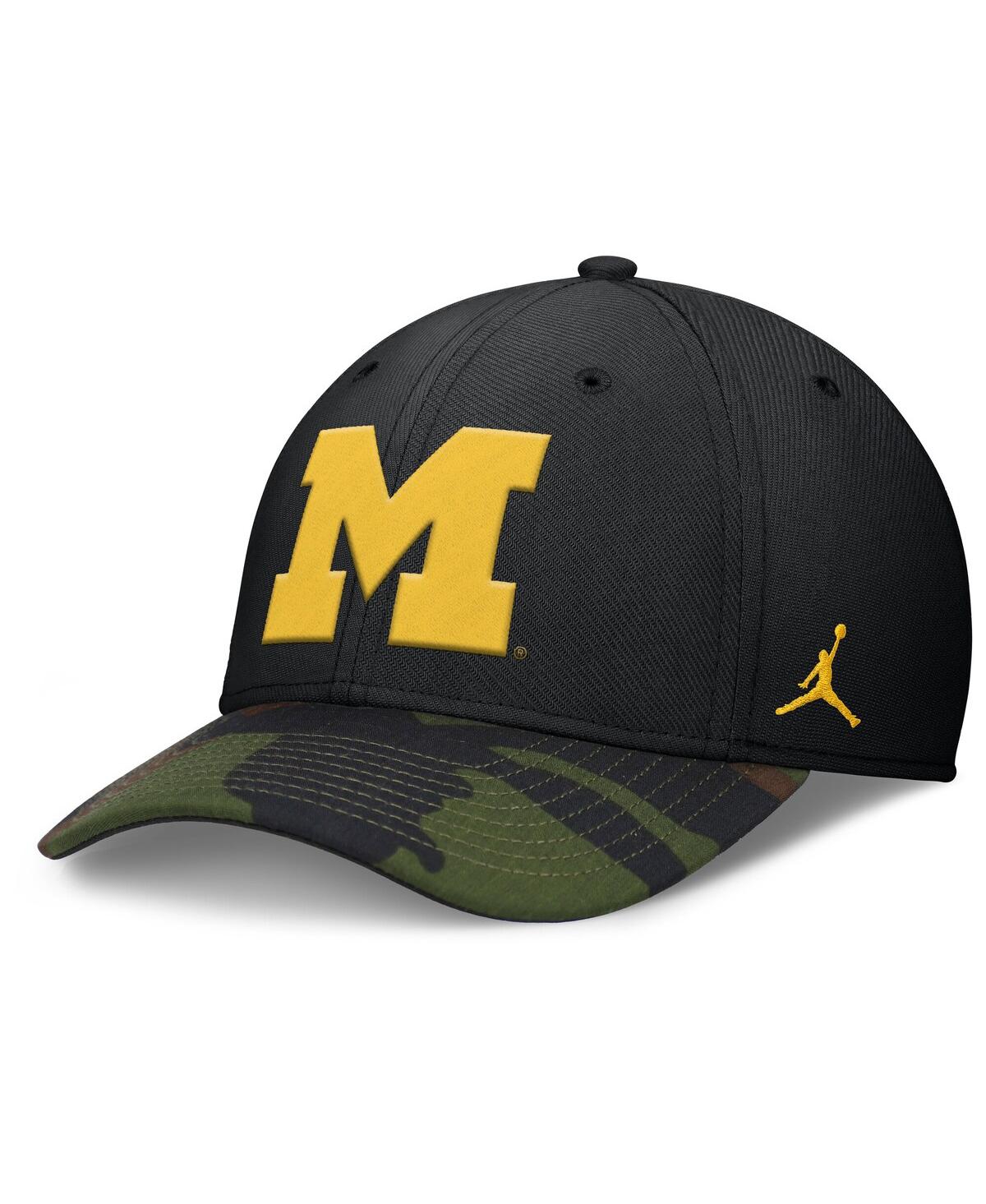 JORDAN MEN'S BLACK/CAMO MICHIGAN WOLVERINES 2024 MILITARY APPRECIATION RISE SWOOSH PERFORMANCE FLEX HAT 
