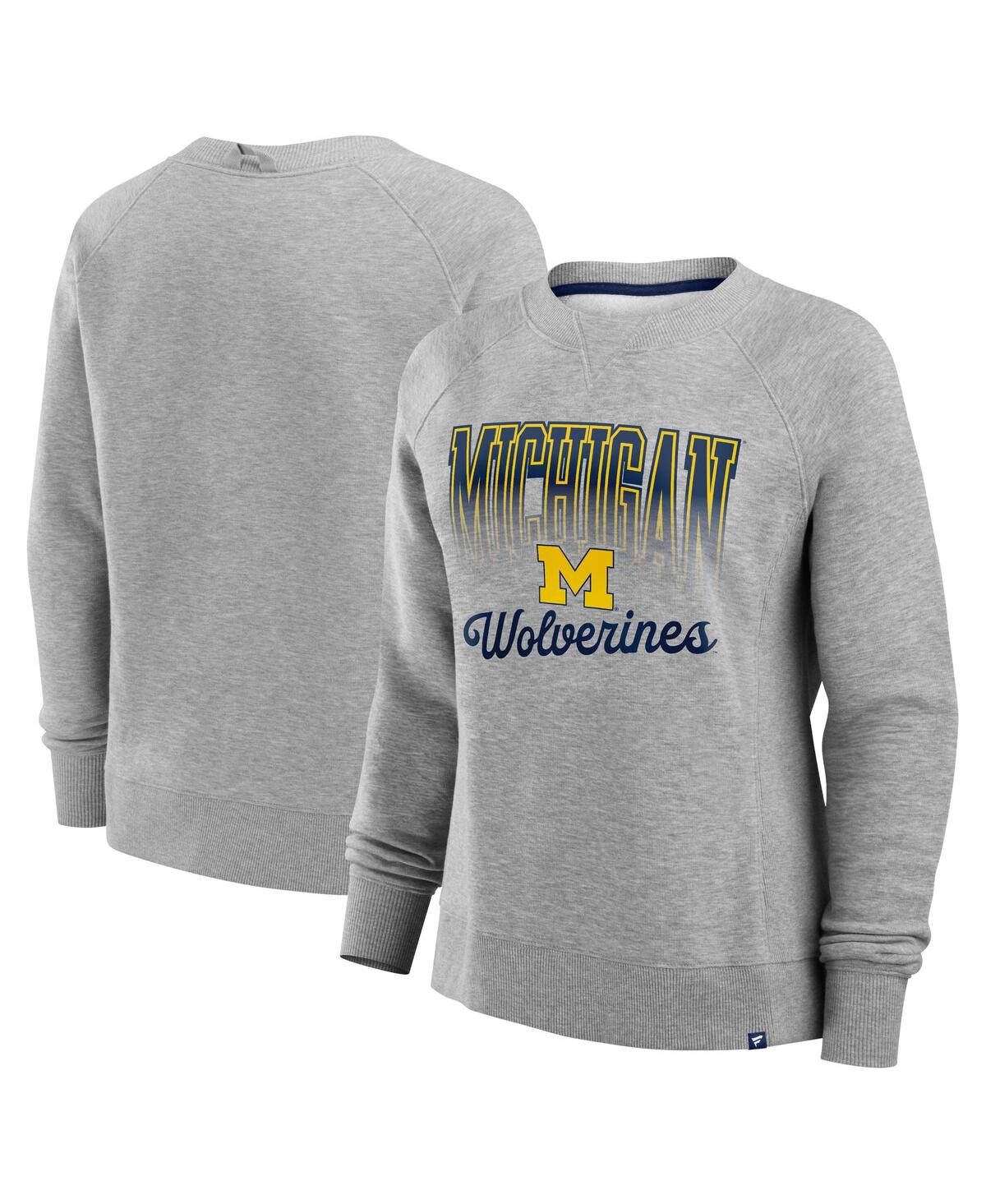 Fanatics Women's Heather Gray Michigan Wolverines Training Camp Hit Hard Fleece Pullover Sweatshirt In Heather Gray
