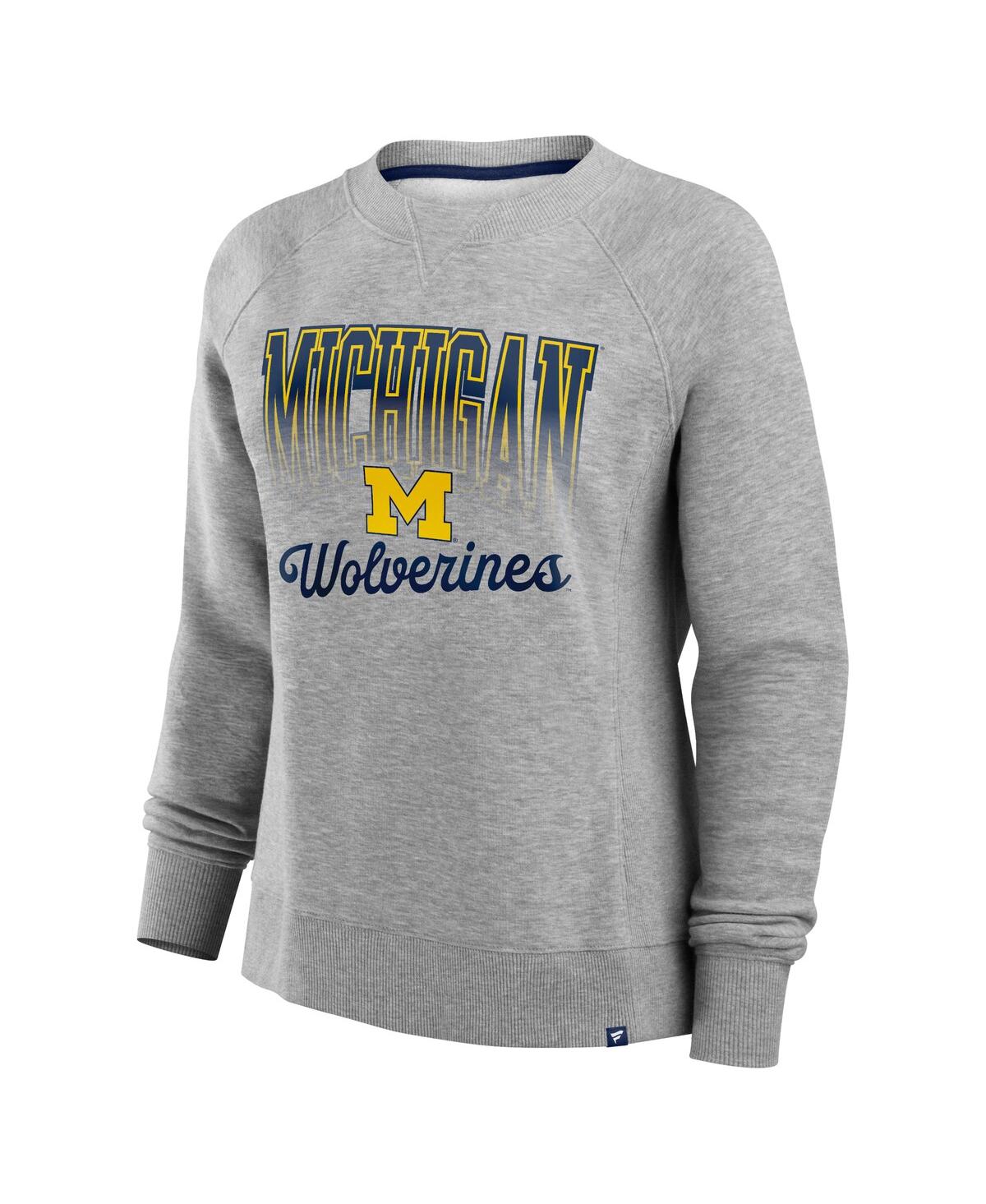 Fanatics Women's Heather Gray Michigan Wolverines Training Camp Hit Hard Fleece Pullover Sweatshirt In Heather Gray