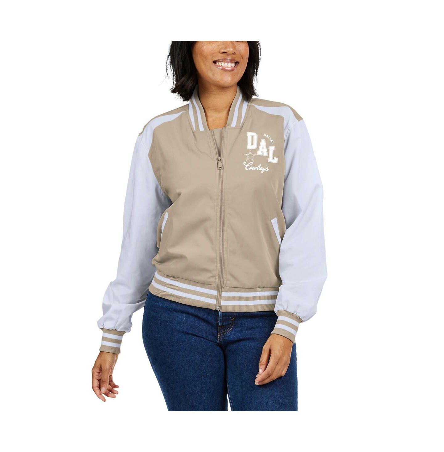 Женская куртка WEAR by Erin Andrews Tan Dallas Cowboys Tonal Full-Zip Bomber Jacket Tonal Full-Zip Bomber — фото 3