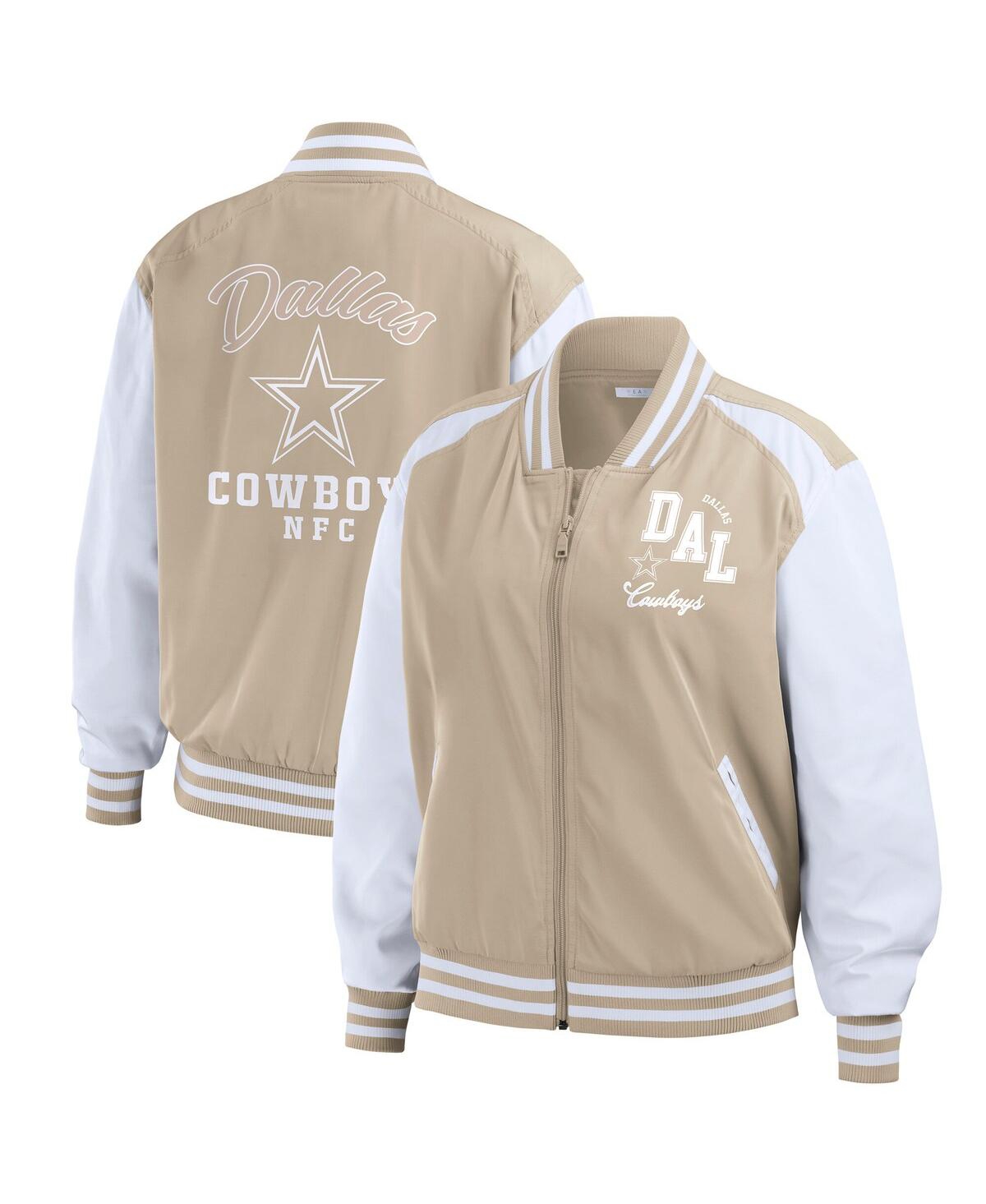 Women's Tan Dallas Cowboys Tonal Full-Zip Bomber Jacket Tonal Full-Zip Bomber Jacket - Tan, White
