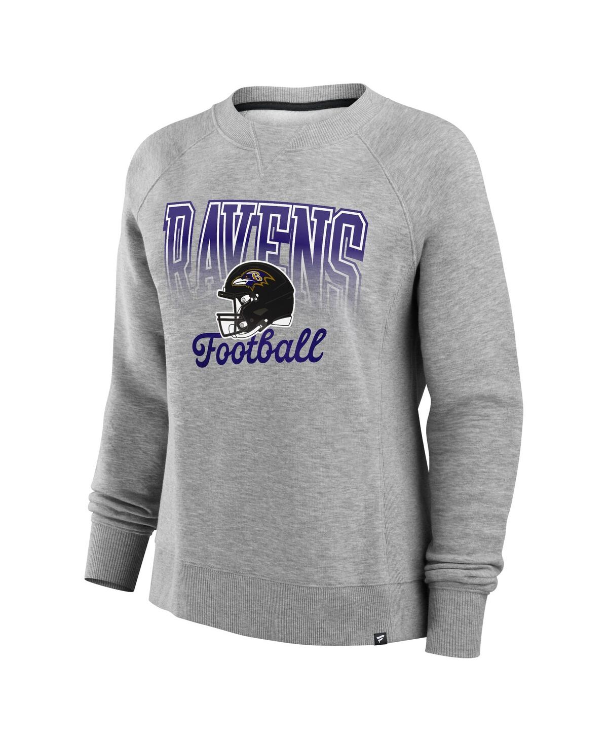 FANATICS WOMEN'S HEATHER GRAY BALTIMORE RAVENS HIT HARD FLEECE PULLOVER SWEATSHIRT 