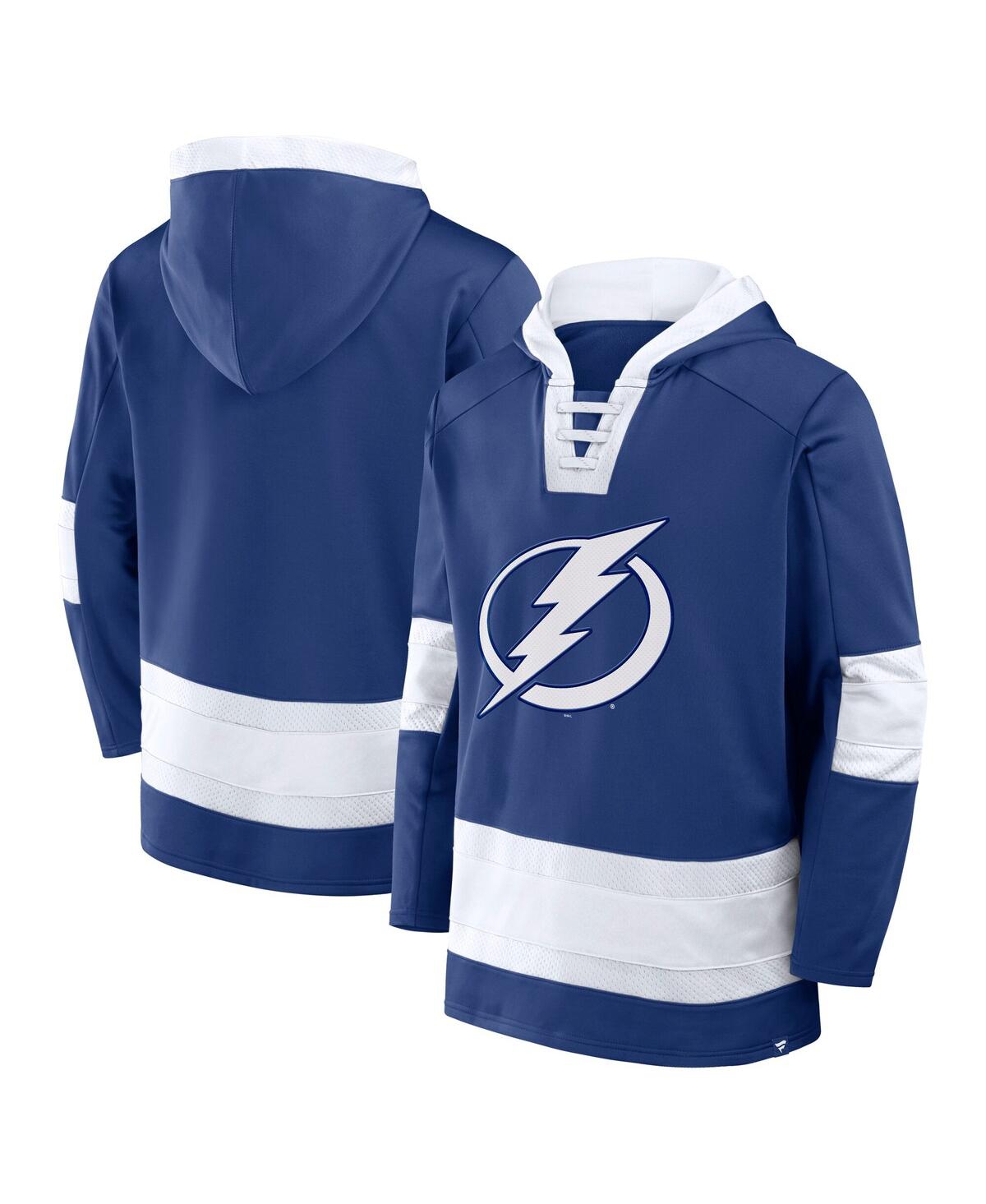 Fanatics Men's Blue Tampa Bay Lightning Inside Line Fleece Pullover Hoodie In Blue,white