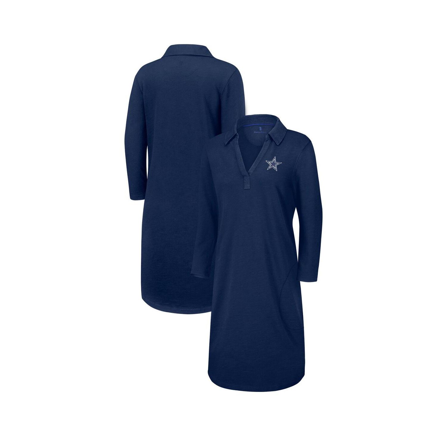 Women's Navy Dallas Cowboys Ashby Isles Three-Quarter Length Sleeve Pullover Jersey Dress