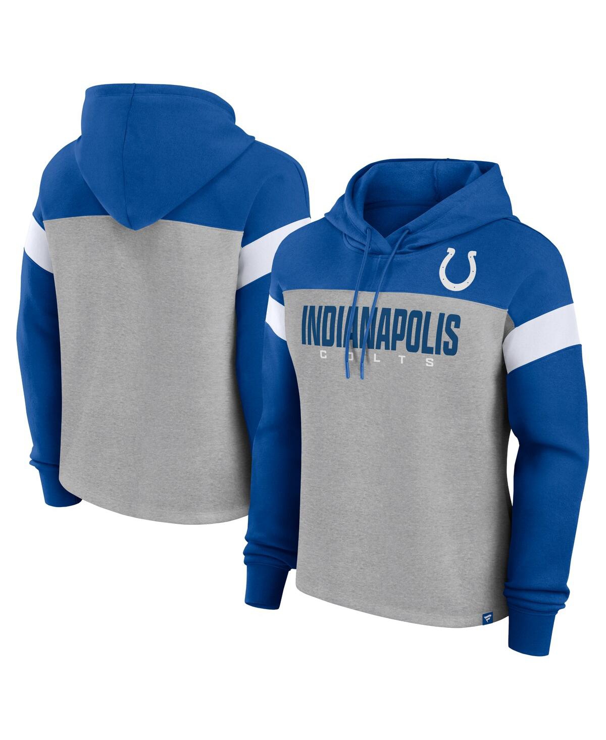 Fanatics Women's Heather Gray/royal Indianapolis Colts Bold Play Call Pullover Hoodie In Heather Gray,royal