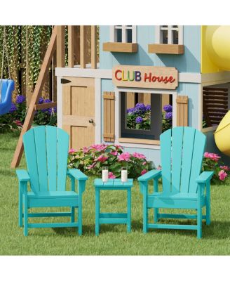 Kids 3-Piece Outdoor HDPE Adirondack Chairs With Square Side Table Set