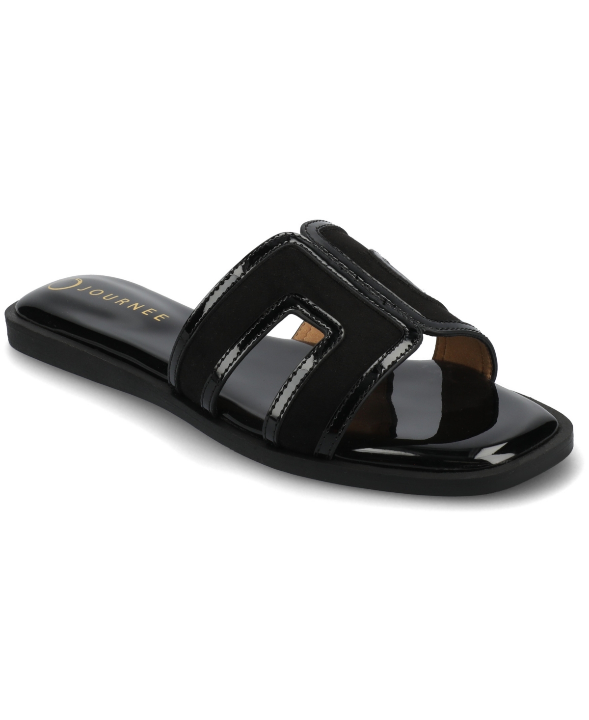 Shop Journee Collection Women's Primah Slide Flat Sandals In Patent,black
