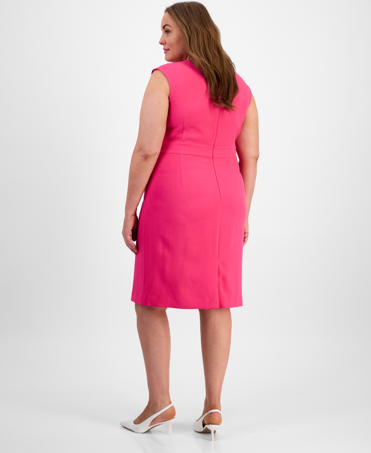 Kasper Plus Size Sleeveless Crepe Sheath Dress In Pink Perfection