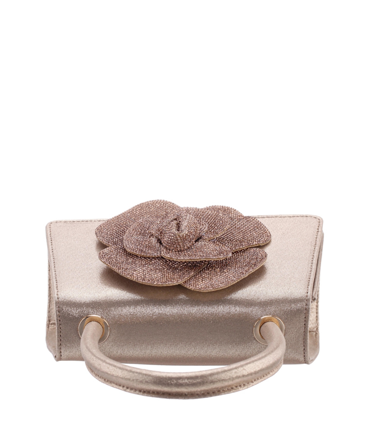 Shop Nina Crystal Flower Embellished Metallic Satchel Bag In Taupe