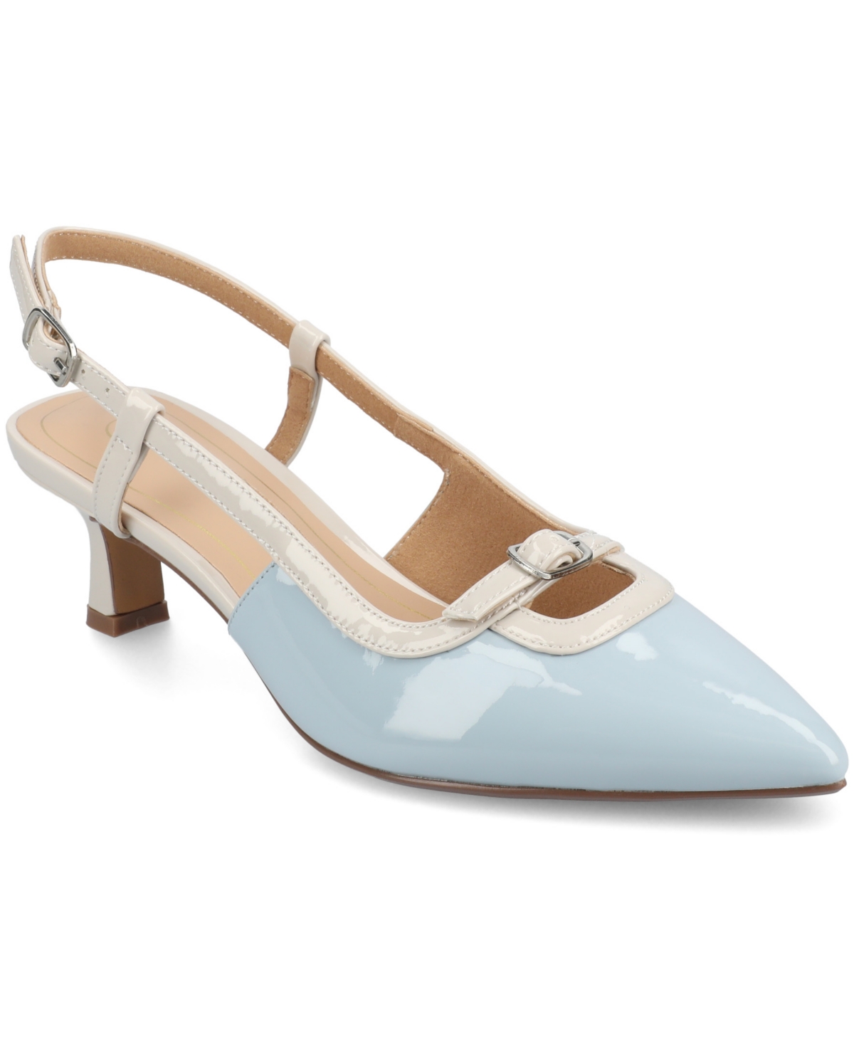 Journee Collection Padma Slingback Kitten Heel Pump In Patent,blue