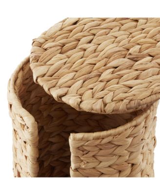 Toilet Paper Roll Holder with Lid - Espresso, Fits 3 Rolls, Free Standing Water Hyacinth Bath Tissue Storage Organizer for Bathroom