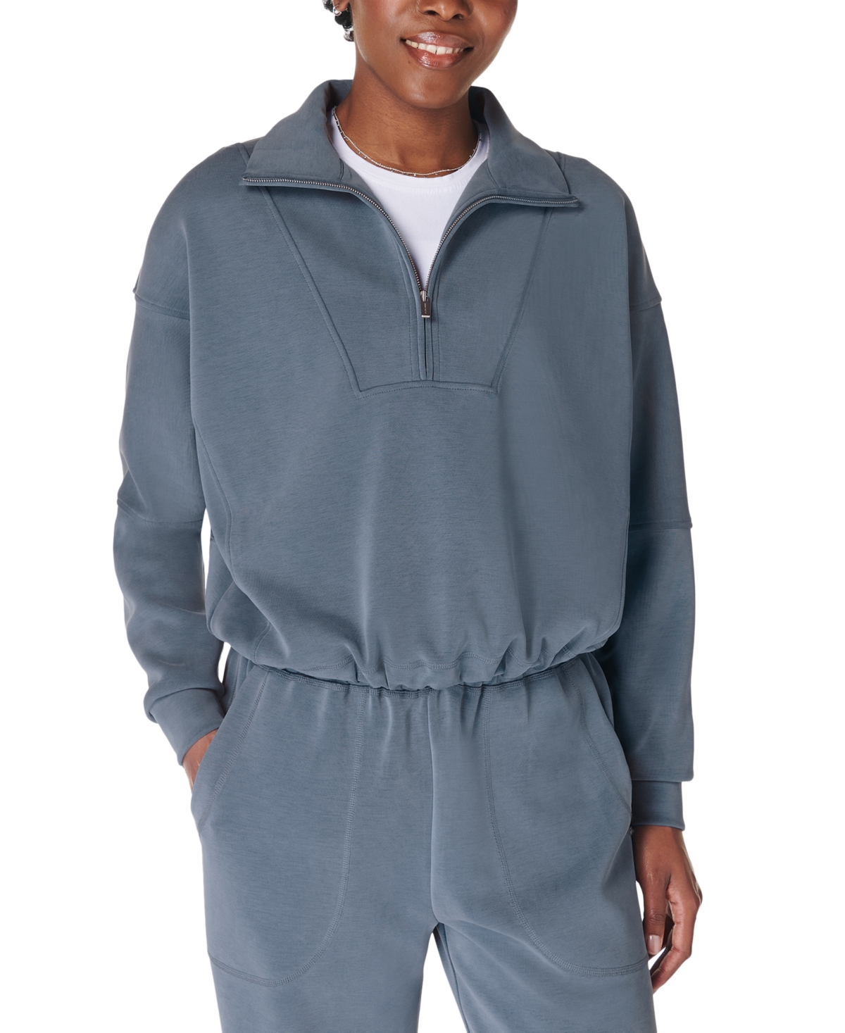 Sweaty Betty Half Zip Fleece Pullover In Subdued Blue