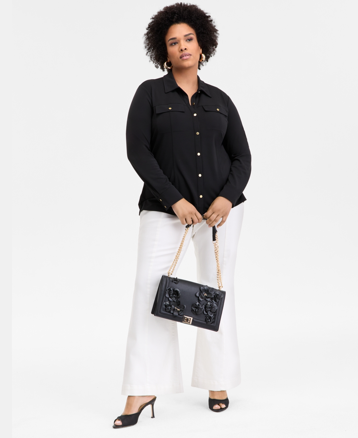 Inc International Concepts Plus Size Flap-pocket Knit Shirt, Exclusively At Macy's In Deep Black