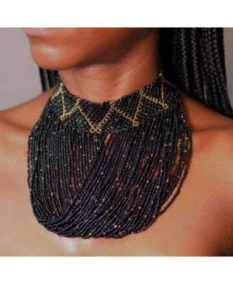 Shani African Beaded Choker Necklace for Women Adjustable Handcrafted Maasai Jewelry - Black berry 48$