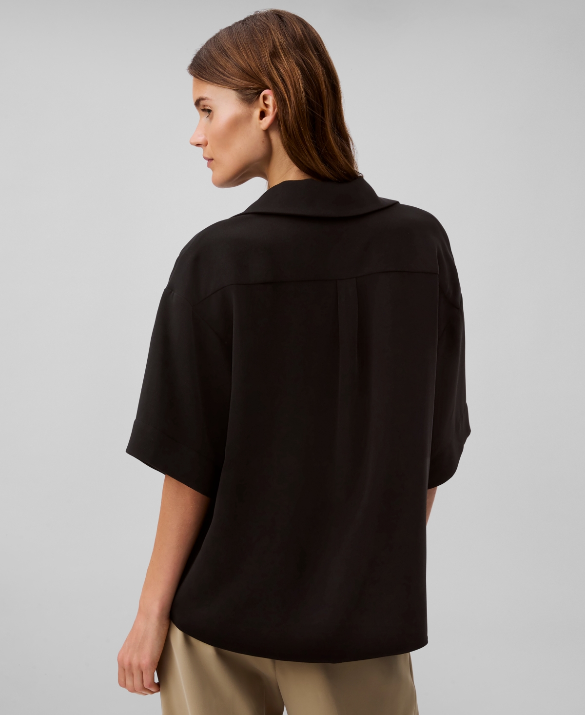 Calvin Klein Women's Collared Draped Faux-wrap Top In Black