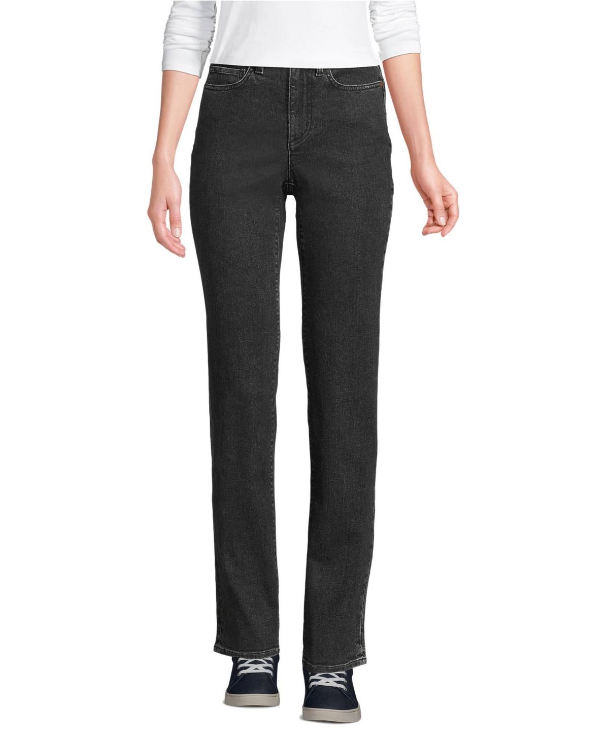 Women's Recycled Denim High Rise Straight Leg Jeans - Black stone wash