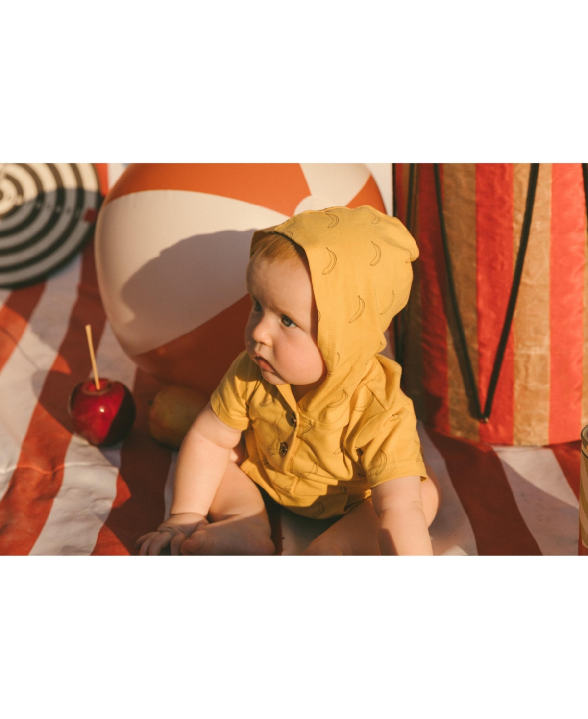 Deux par Deux Baby Boys Printed Organic Cotton Hooded Romper Yellow Bananas