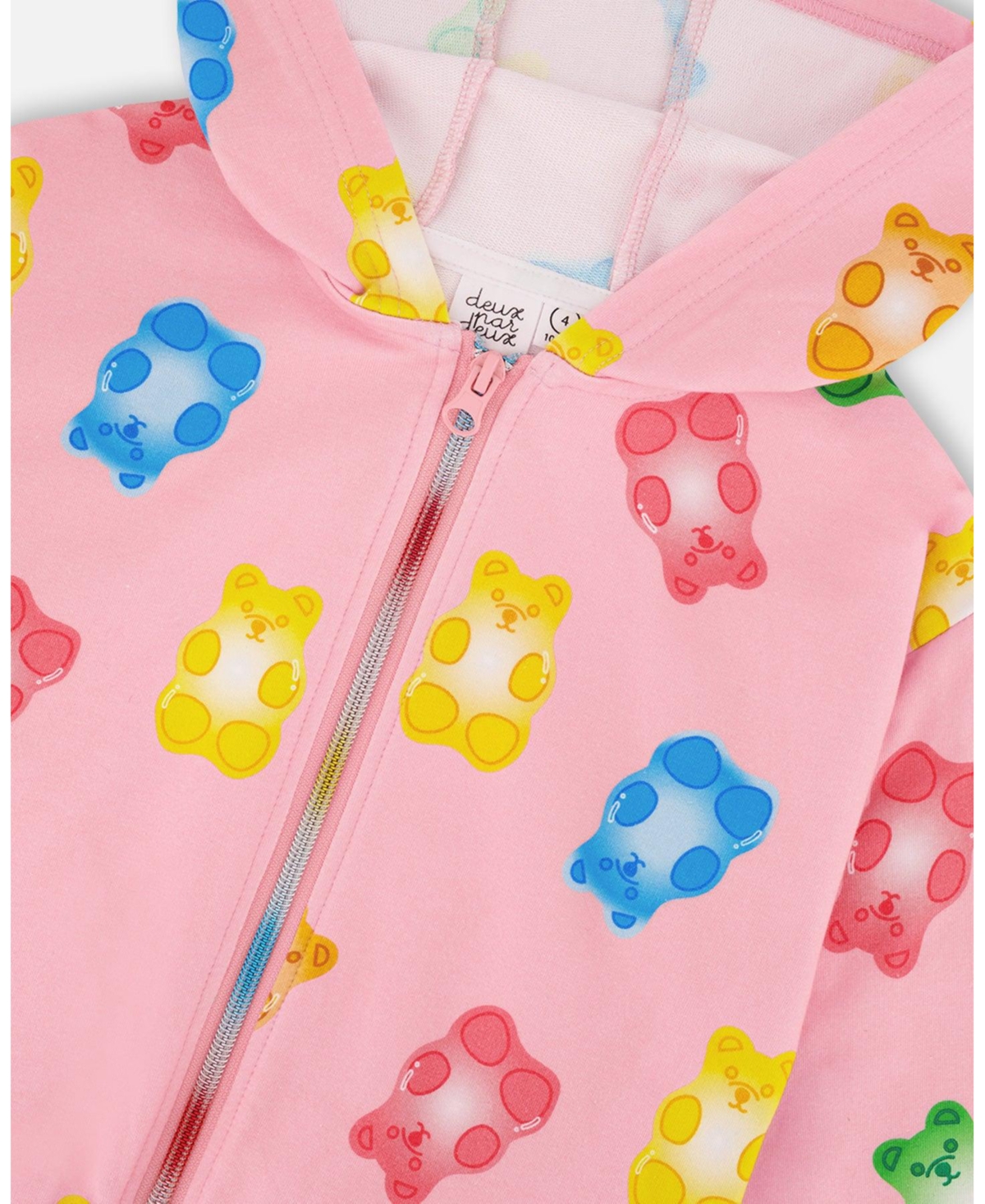 Deux par Deux Toddler Girls Printed French Terry Hoodie Cardigan Pink Multicolored Gummies - Toddler|Child