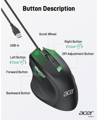 Wired Mouse, 4 Adjustable DPI USB Computer Mouse with Side Buttons, 5FT Cord Ergonomic Mouse, 6 Buttons, 3200 DPI Optical Mouse, Compatible with Laptop, iMac, PC, Desktop