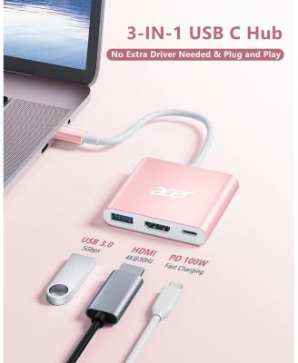 USB C to HDMI Multiport Adapter, 3 in 1 USB C Hub with USB 3.0 Data Port, 4K HDMI Port & PD Max 100W Charging for USB C Phones, Tablets, iPad Pro, Surface, Laptops, Switch, Dell XPS and More