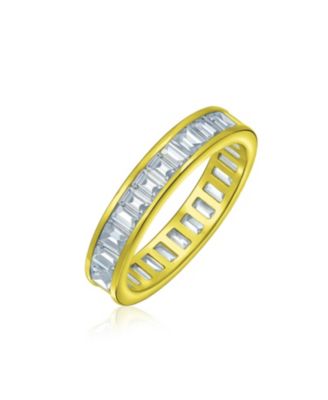 Cubic Zirconia Emerald Cut Baguette CZ Eternity Band Ring .925 Sterling Silver