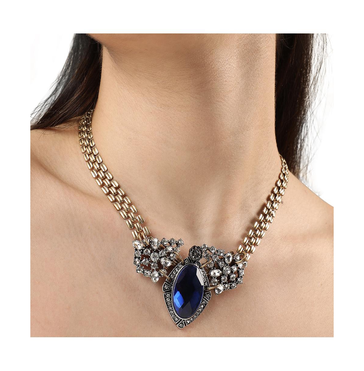Sohi Party Stone Statement Necklace In Blue