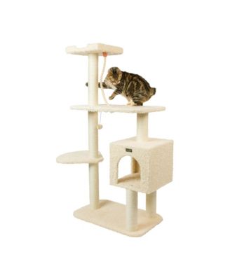 Armarkat Faux Fur Covered Real Wood Cat Scratch Furniture, 57inch Height Beige Kitty Playing Centre A5708