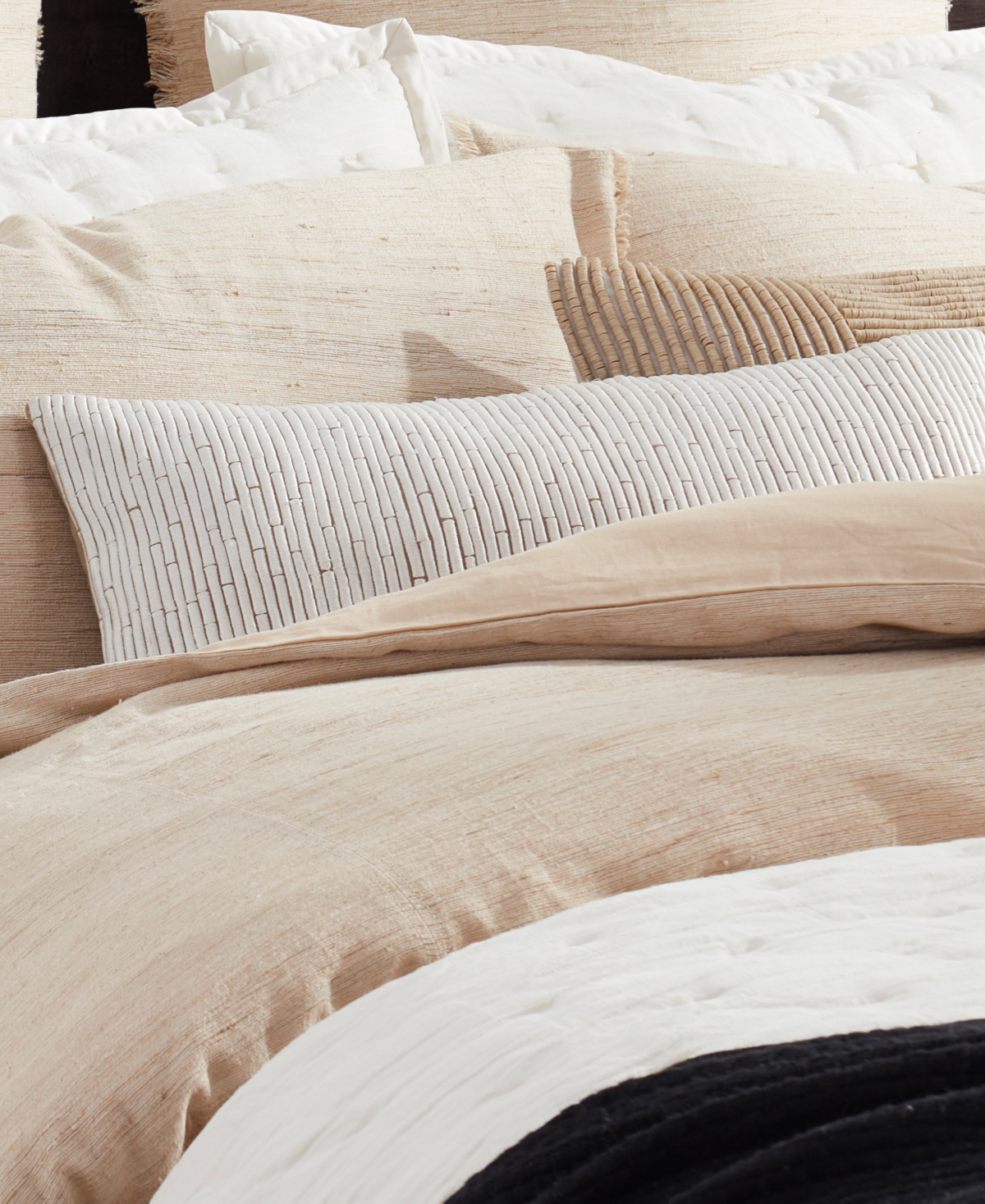 Donna Karan Home Embroidered Block Decorative Pillow, 11" X 22" In Sand