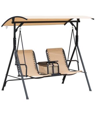 Patio Swing Chair with Adjustable Canopy, Mesh Seats and Steel Frame Support