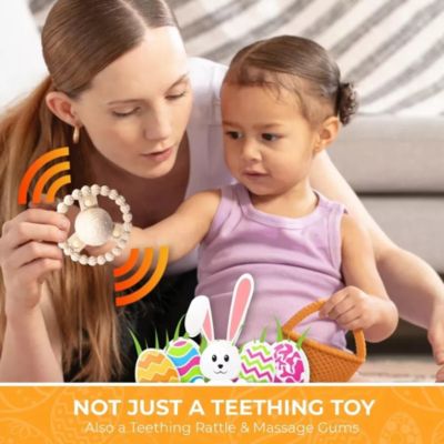Toddler Easter Teether Set, Easter Bunny, Carrot, Chicken, Rattle Egg & Easter Basket Teething Toys Cute Easter Teethers Toys Gift Set