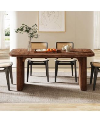 Farmhouse Dining Table for 4-6 People, 62-Inch Modern Kitchen Table with Double Robust Pedestal, Wooden Dinner Table(Only Table)