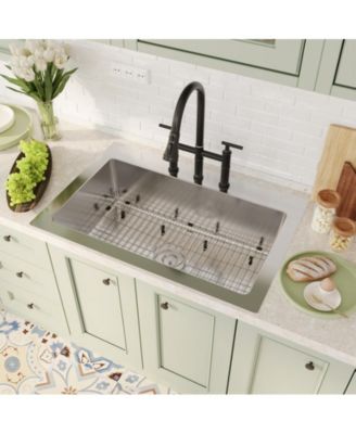 Single Bowl Stainless Steel Topmount  33" x 22" Kitchen Sink with Accessories