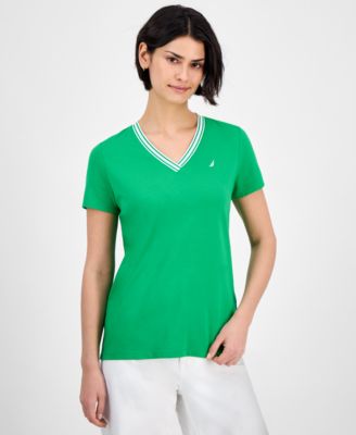 Nautica Jeans - Women's Solid Stripe-Trim V-Neck