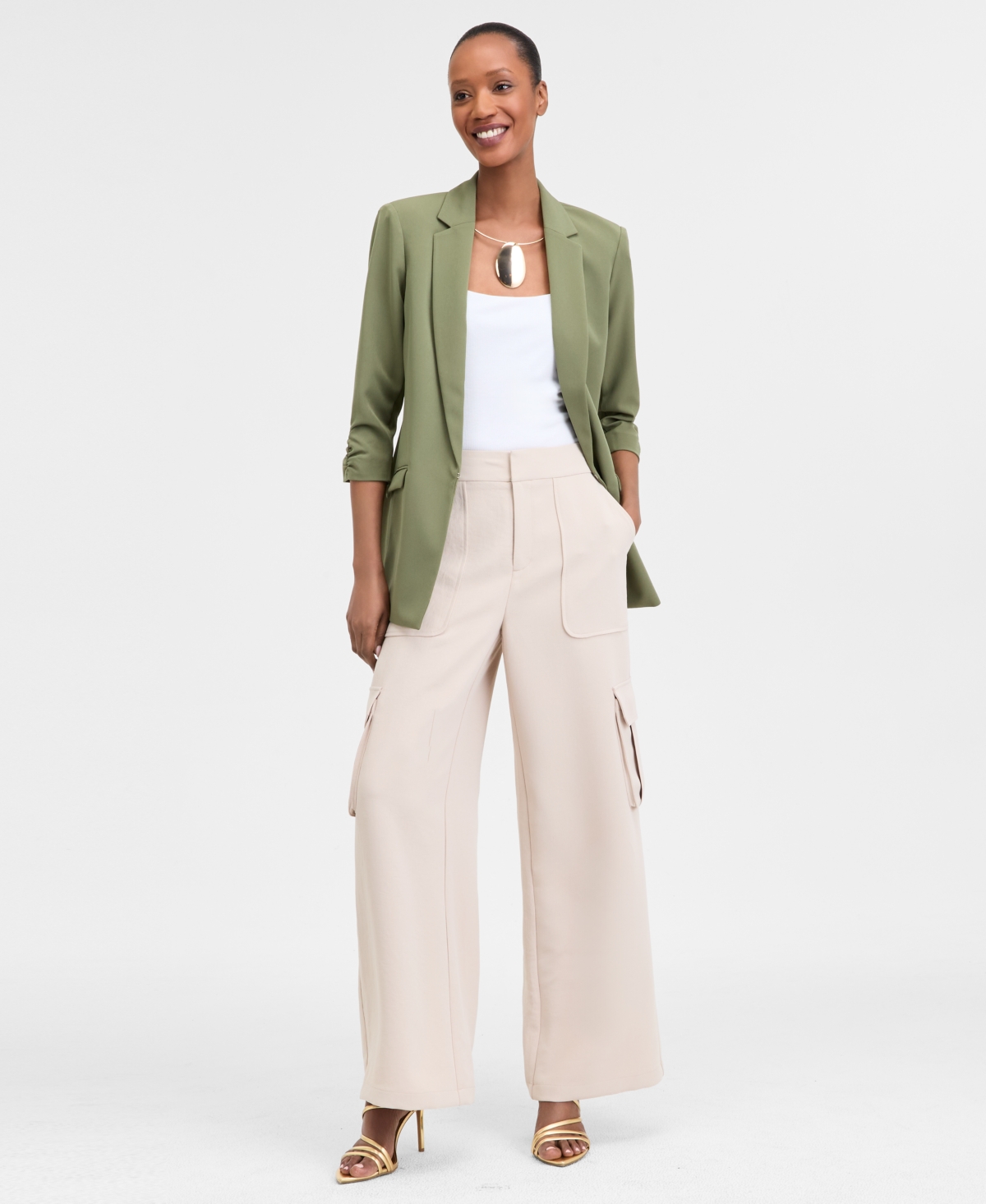 Shop Inc International Concepts Women's Straight-leg Cargo Pants, Exclusively At Macy's In Natural Sa
