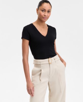 Women's Drapy Ribbed V-Neck Top