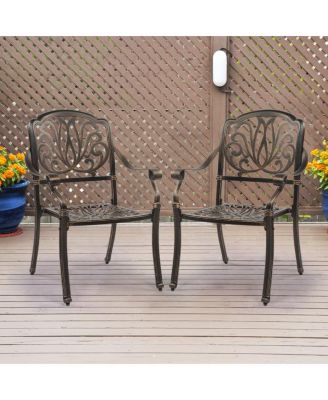Set of 2 Cast Aluminum Patio Dining Chairs, Stackable Outdoor Bistro Chairs with Armrests for Balcony Backyard Garden Deck