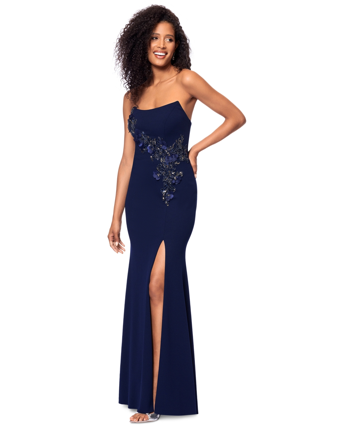 Betsy & Adam Women's Embroidered Strapless Gown In Navy