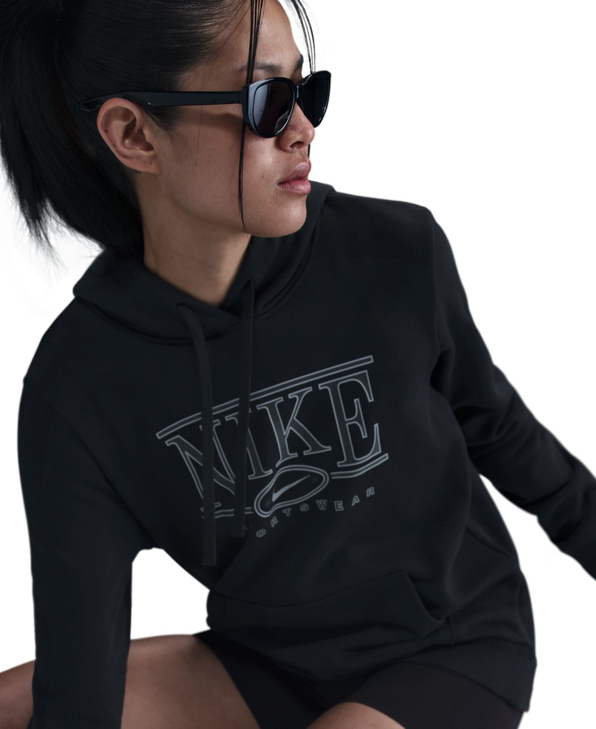 Nike Sportswear Women's Club Fleece Graphic Hoodie In Black