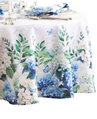 Hydrangea Bloom Floral Double Border Round Tablecloth, 70" X 70"