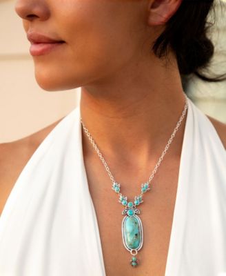 Barse Emile Sterling Silver and Blue Turquoise Abstract Pendant Necklace 62690₽