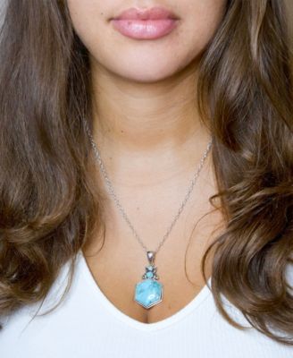 Barse Blue Turquoise and Sterling Silver Hexagon Pendant Necklace