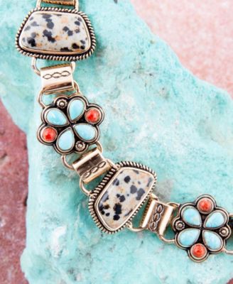 Legacy Blue Turquoise and Dalmatian Jasper Golden Link Bracelet