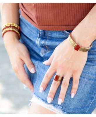 Barse Stamped Orange Carnelian Golden Rectangle Cuff Bracelet 28290₽