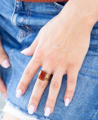 Stamped Orange Carnelian Golden Square Ring